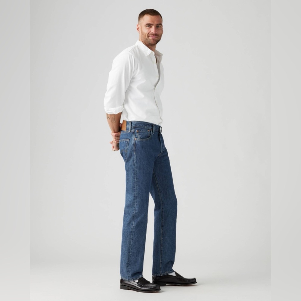 Levi's 501 Button Fly  Men's Straight Fit Dark Blue Jeans, W 42” L 30”